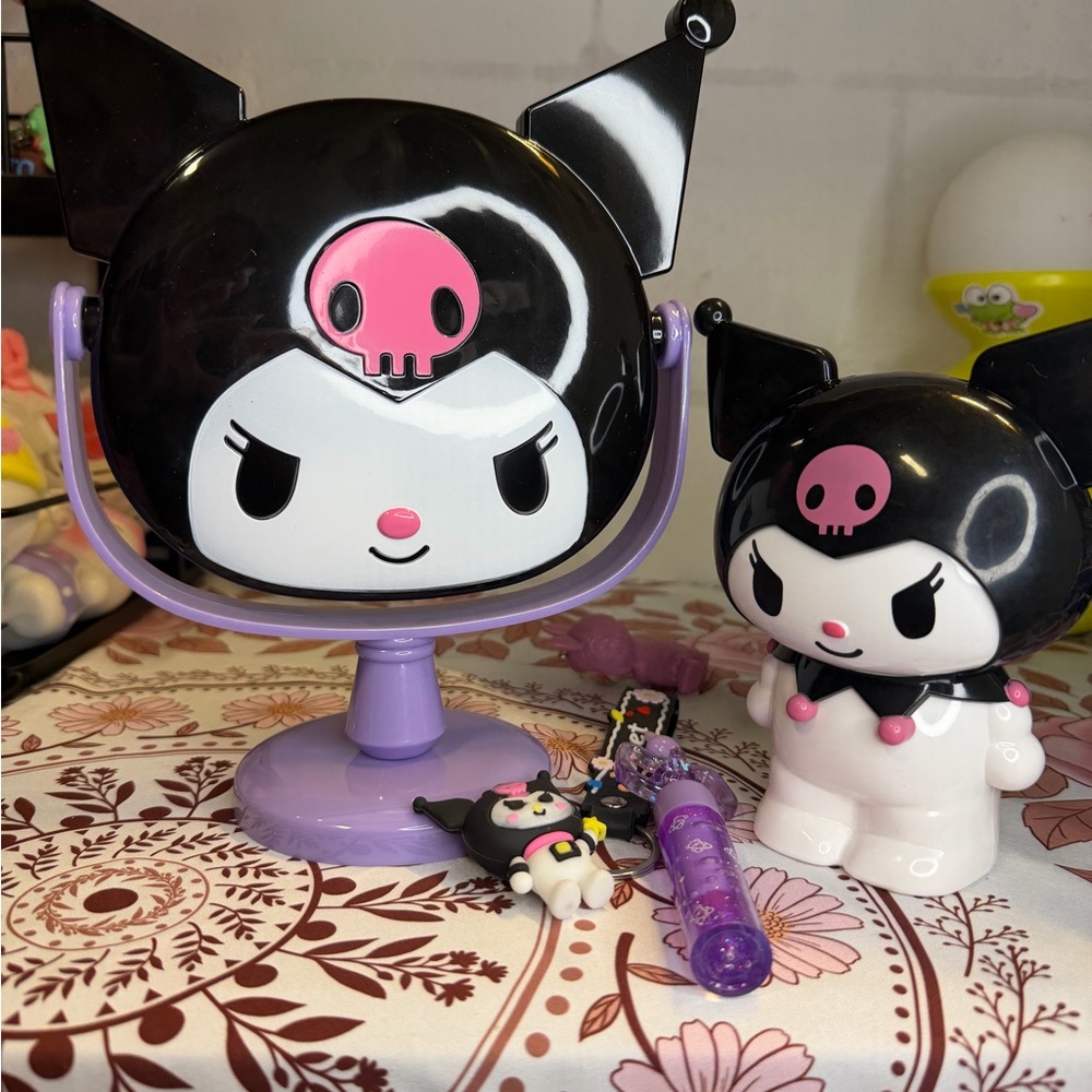 Kuromi Makeup Mirror, make up brush holder, keychain and lip gloss